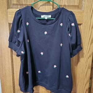 Chelsea & Theodore Navy Kids Sweater with Pink Floral Embroidery